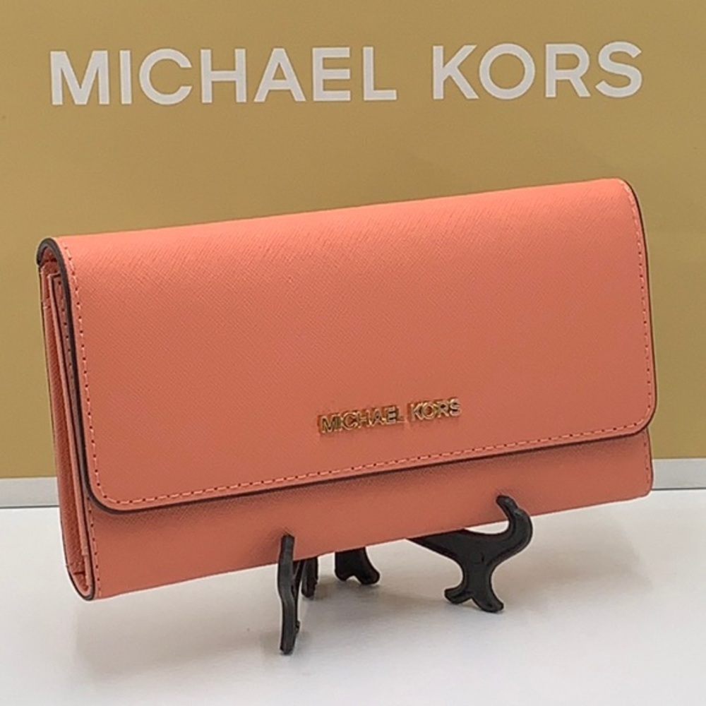 MICHAEL KORS JET SET TRAVEL LARGE TRIFOLD WALLET SHERBERT COLOR